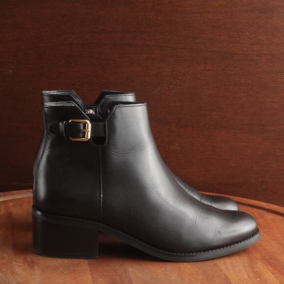 Cole Haan Boots Womens SZ 7B BLK Haidyn Leather Ankle Zip Classic Block Heeled - Picture 1 of 16